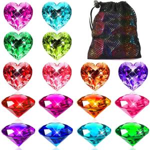MARFOREVER Big Pool Toys Dive Gems, 16Pcs Lagre Pool Gems Acrylic Diamond Diving Jewels Pirate Treasure Chest Gemstones for Beach Underwater Throw Game Toys Swimming Training Summer Party Favors