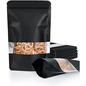 FireKylin  Smell Proof Bags, Resealable Bags with Matte Window, Foil Pouch Stand Up Sealable Bags for Packaging（Black，4" x 6"）