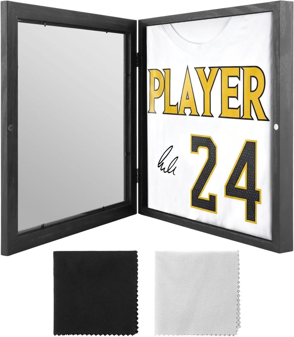 13" x 13" T Shirt Display Frame, Jersey Shadow Box T-Shirt Picture Frame, Wall Mount or Desktop Display Case for Jerseys, Memorabilia, Artwork & Certificates(COLOR:Black)
