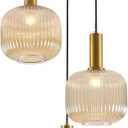 BOKT Gold Cluster Globe Glass Ceiling Chandelier 3-Light Amber Hanging Pendant Light Brushed Brass Dining Room Chandelier Stair Adjustable Hanging Light Fixture for Corridor Entryway
