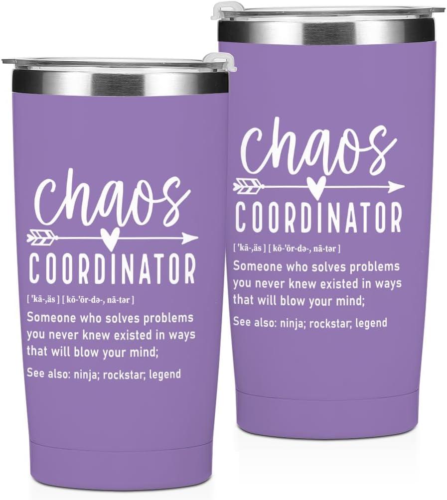 Chaos Coordinator 20 oz Insulated Tumbler Coffee Mug Travel Mug Thermal Cup Birthday Boss Day Appreciation Farewell Gifts Thank You Gifts for Coworker Leader Manager Water Bottle Leak Proof Tumblers (Multi 1040)