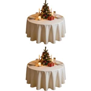 WIGENIUS 2 Pack Ivory Table Cloth Round Tablecloths 90 Inch,Polyester Table Cloth for 5 Foot Round Tables,Wrinkle Resistant Washable Fabric Table Covers for Party,Wedding Banquet,  Ivory, 90 In round-2pack