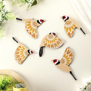 Barydat 5 Pcs Wooden Bird Wall Art Wood Flying Birds Wall Decor Rustic Folk Art Scandinavian Home Decor for Gift Living Room Bedroom Kitchen Office(Yellow)