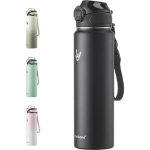 Enerbone 32 oz Insulated Water Bottle, Stainless Steel Bottle with Carrying Strap, Double-Wall Vacuum Insulation Design, Leakproof Sports Bottle with Straw, Keep Drinks Cold or Hot for Hours (Cocoa)