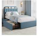 GarveeHome Twin Bed Frame with Storage Headboard, Kids Bed Frame with 2 Drawers, Boucle Upholstered Platform Bed with Bookcase, No Box Spring Needed, Easy Assembly, Blue