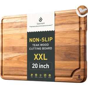 Extra Large Teak Cutting Board 20'' Kitchen Non Slip Wood Butcher Block, 20"L x 14"W