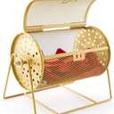 7.09" x 4.72" Small Raffle Drum Upgraded Ticket Spinner Holds 600 Tickets Raffle Wheel Spinner with Stand Drum Cage for Games Events(Gold)