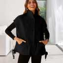 Sherpa Jacket for Women Casual Fleece Vest Oversized Sleeveless Outwear Warm Button Down Gilet with Pockets (Black, M)
