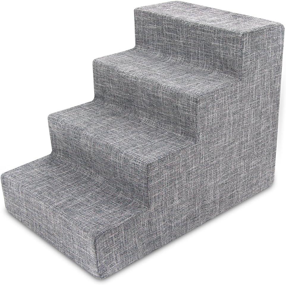 Best Pet Supplies Dog Stairs & Steps - Foam Steps for Small Dogs & Cats, Non-Slip Indoor Balanced Pet Step Support, Dog Ramp, No Assembly, Ash Gray Linen, 4-Step (18-inch Height).