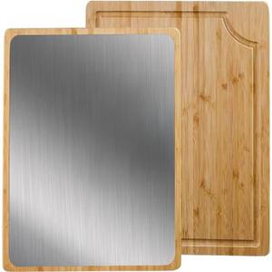 GR Kraft Stainless Steel & Bamboo Double-Sided cutting boards non toxic, Durable, Knife-Friendly Design, Microplastic-free, large cutting board Chopping Meat, Fish, Chicken, Bread, Fruits & More, 18.8"L x 0.6"W