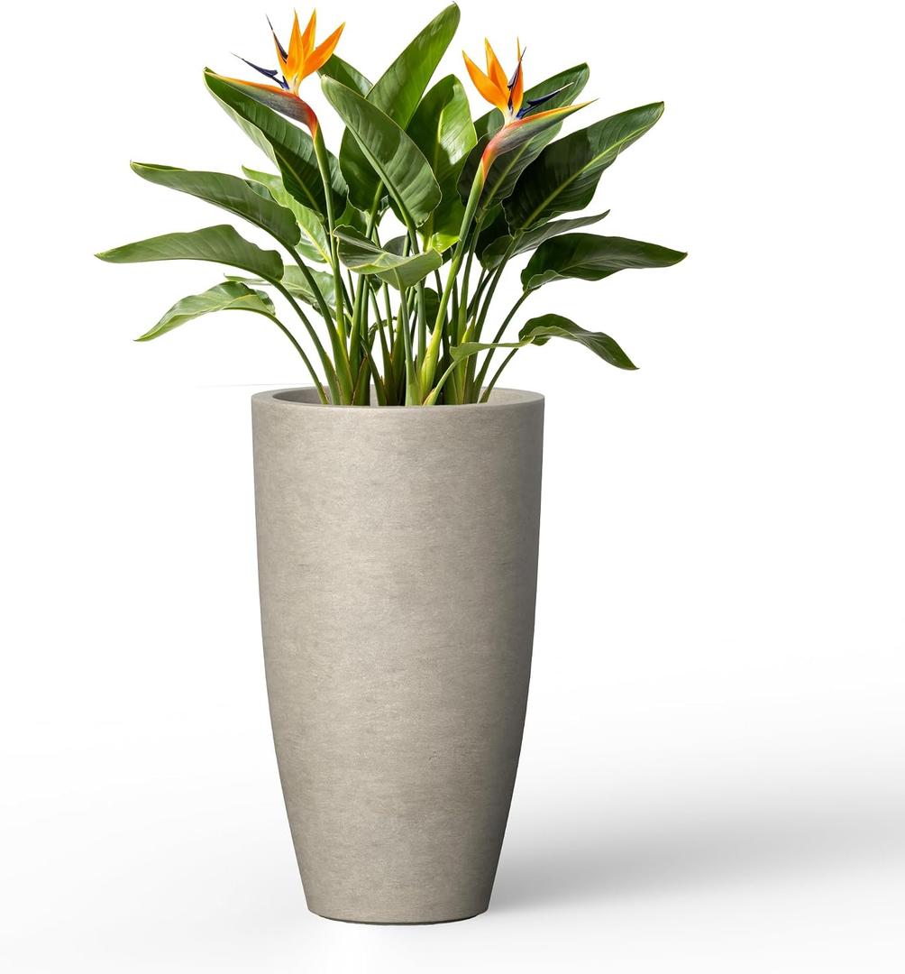 Kante Large Round Tapered Weathered Concrete Planter 23.6" Tall, Outdoor