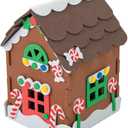 Fun Express Gingerbread House Kit 3D Christmas Craft - Makes 12 Mini Houses | Foam Decorating Kit for Kids Holiday Activities, Classroom Projects & Party Crafts | 4" x 5.75" Pre-Cut Easy Assembly