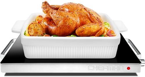 Chefman Compact Glasstop Warming Tray with Adjustable Temperature Control Perfect for Buffets, Restaurants, Parties, Events, Home Dinners and Travel, Mini 15x12 Inch Surface, Keeps Food Hot, Black