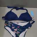 Yonique Women Two Piece Bathing Suits Push Up Bikini Set Halter Swimsuit Vintage Swimwear Dark Blue Flower, Medium