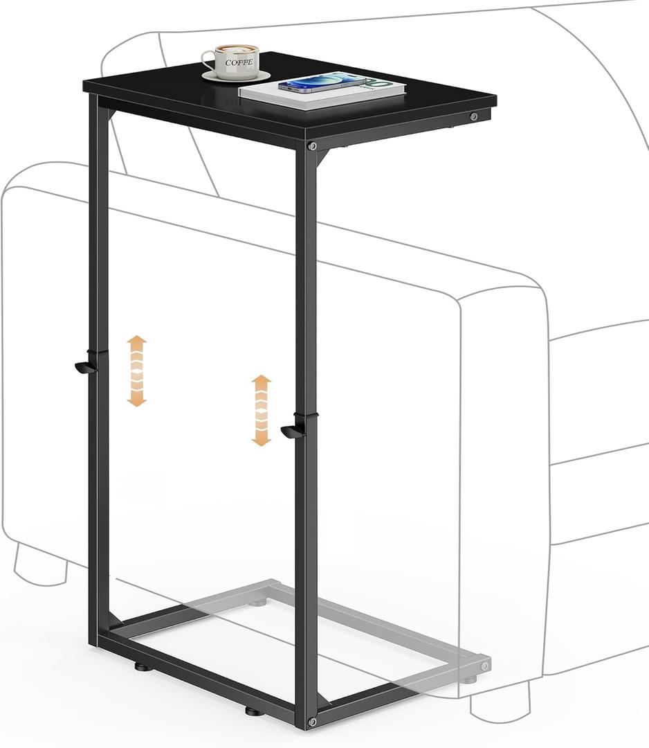 Vagusicc C Shaped End Table for Couch, 33.2'' Extra Tall C Table Adjustable Height Side Table, Small Side Table for Small Spaces, Couch Tables That Slide Under, Tv Tray Table for Living Room, Black