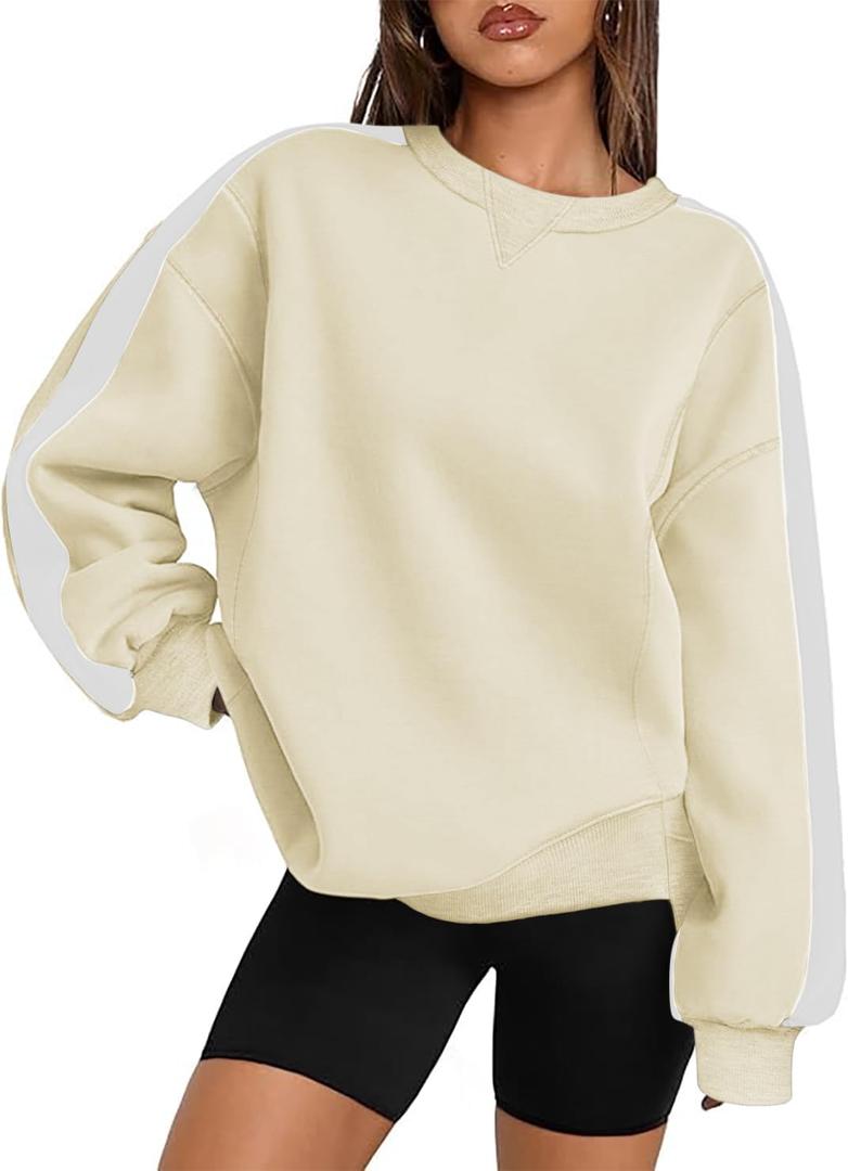 Zeagoo Womens Sweatshirt Long Sleeve Color Block Fleece Hoodies Fall Casual Crewneck Pullover Tunic Tops 2024 (XL)