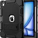 for iPad Air 11-inch (M3/M2) 2025/2024, iPad Air 5th/4th Generation 10.9 Inch Case (2022/2020), Heavy Duty Shockproof Rugged Protective Case with Pencil Holder, Black