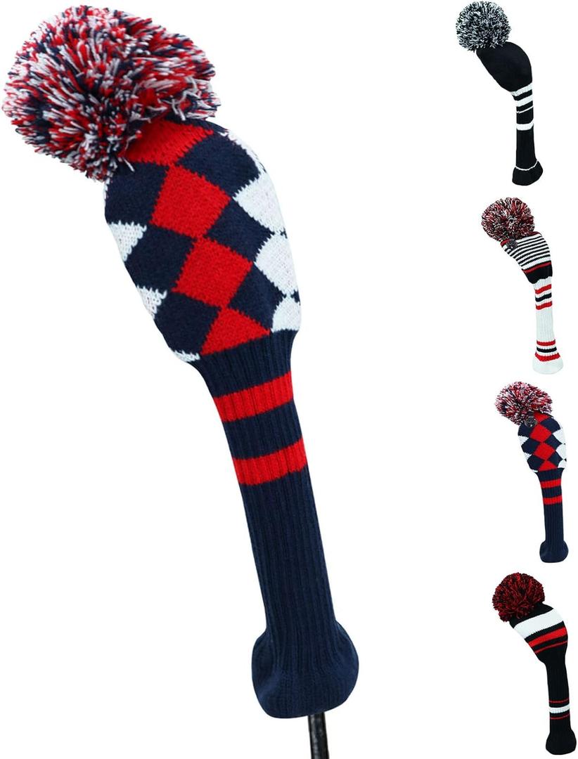 Golf Head Covers Knitted Woods Driver Fairway Hybrid Pom Pom Cover Washable Soft Kint Headcover 1 3 5 for Men Women Kids Sold in Separate