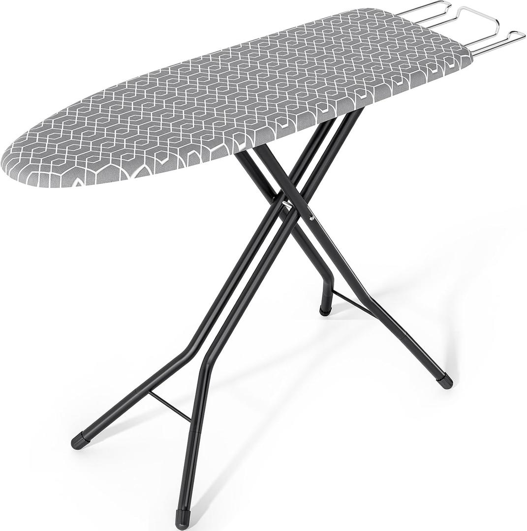 KINGBOARD Compact Ironing Board with Iron Rest, Foldable Ironing Board with Height Adjustable, Heavy Duty Iron Table Stand with Extra Thick Cover & Metal Legs, 43x13 Gray