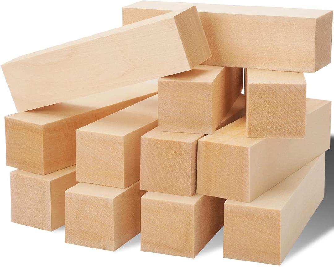 12 Pack Unfinished Basswood Carving Blocks Kit, Rectangular Wooden Blocks for DIY Carving, Crafting and Whittling for Adults Beginner and Experts(4 x 1 x 1 inch)