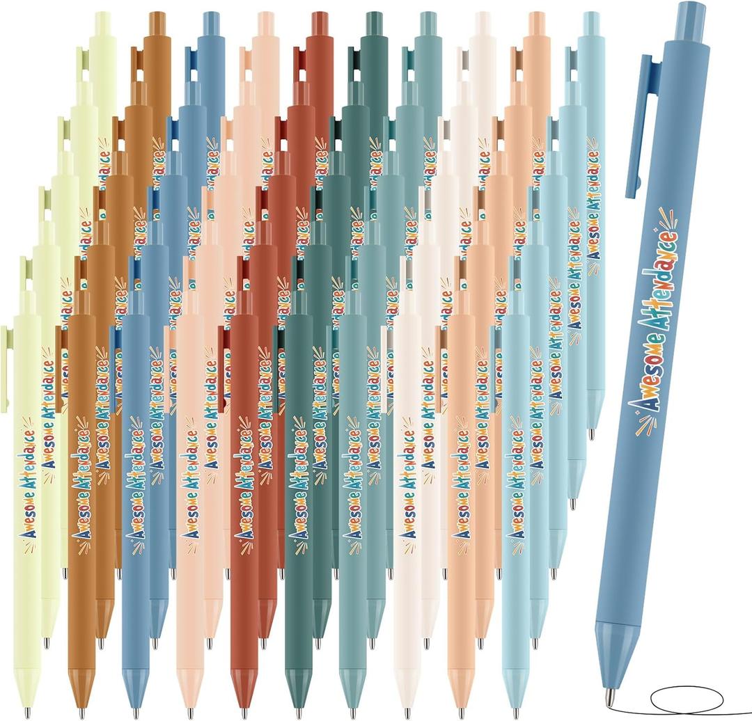 50 Pcs Motivational Awesome Attendance Pens Bulk Back to School Gifts for Student Teacher Inspirational Ballpoint Pens Retractable Employee Coworker Gifts, Office Classroom Award Supplies