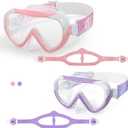 Kids Swim Mask - Ultimate 180° Kids Swim Goggles Anti-Fog Child Diving Mask Leak-Proof Kids Goggles with Nose Cover and Fabric Strap for Ages 4-14 for Swimming, Snorkeling Diving