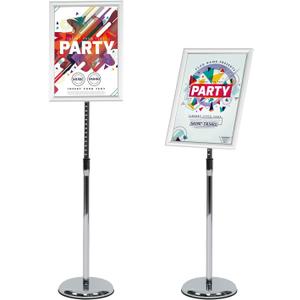 Pedestal Poster Stand, Adjustable Aluminum 11 x 17 Floor Standing Holder for Vertical and Horizontal View Sign Display, Silver