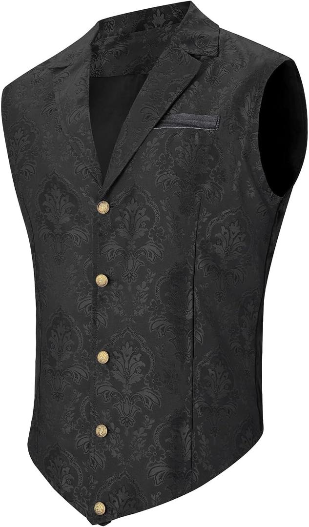 Century Star Suit Vest for Men - Victorian Steampunk Gothic Waistcoat Paisley Tuxedo Dress Vampire Western Corset Medieval (XX-Large, Black)