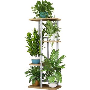 LINZINAR Plant Stand Indoor 4 Tier 5 Potted Multiple Plant Shelf Stands for Garden Corner Balcony Living Room White