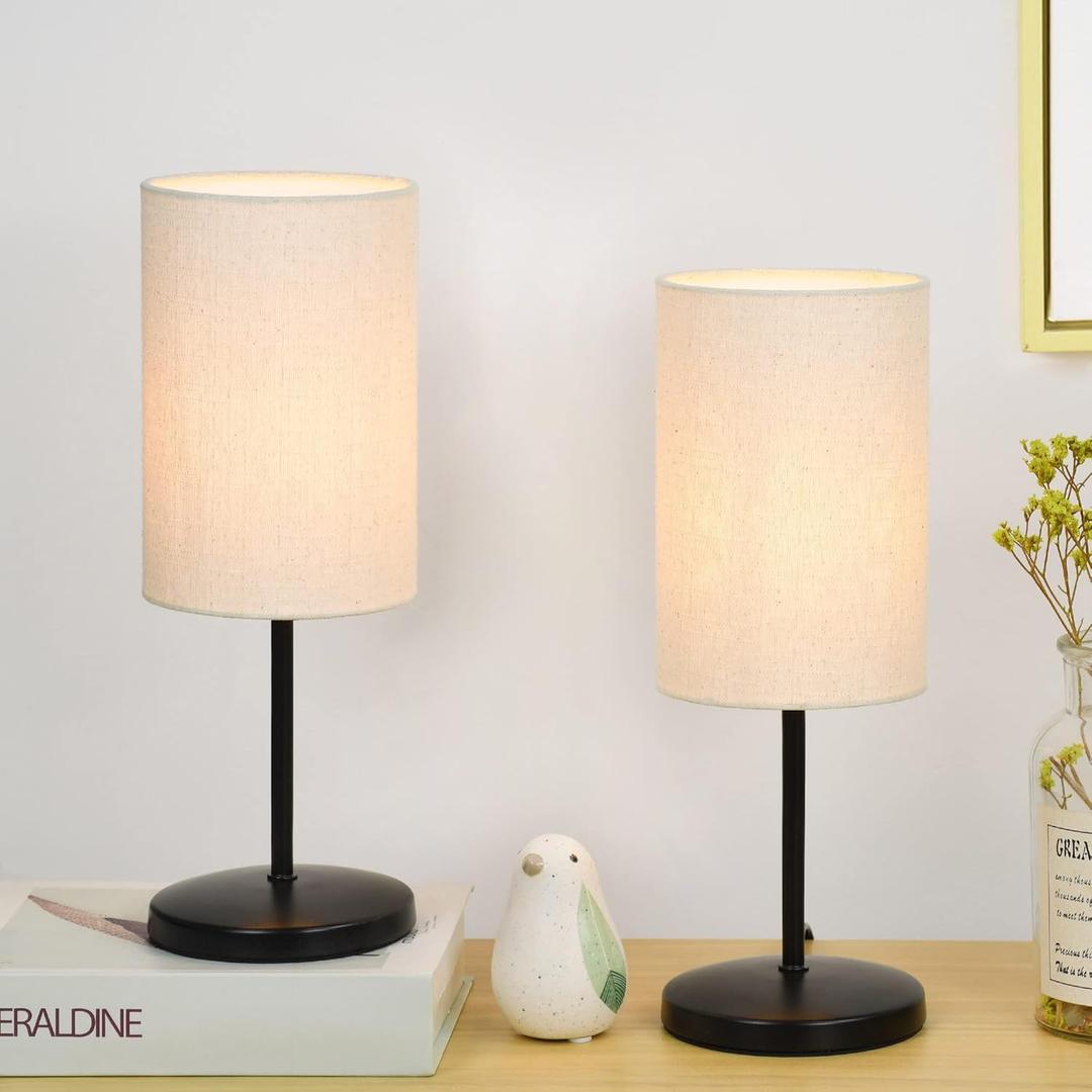Lampwell Alee Small Table Lamp for Living Room,Set of 2,Modern Kids Night Table Lamp,4.33H12.21IN,Bulb Excluded,Black (Beige)