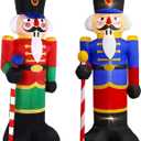 2 Packs 8ft Nutcracker Soldier Christmas Inflatable Decor for Yard/Outdoor/Lawn/Porch Decor (Red/Blue Nutcracker)