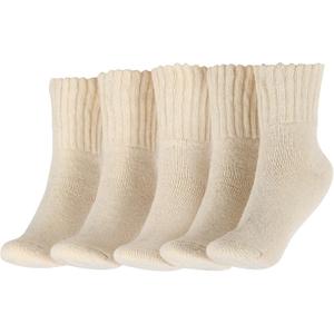 BenSorts Women's Winter Boots Socks Thick Warm Cozy Crew Socks Solid Color Gifts (Medium, Beige 5 Pairs)