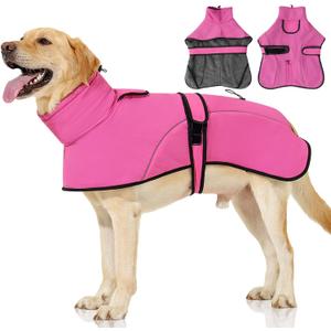 Dotoner Waterproof Dog Coat Warm Fleece Lined Jacket Reflective Winter Pet Apparel for Small Medium Large Dogs with Leash Opening Adjustable Neck & Tail Drawstring (Pink)