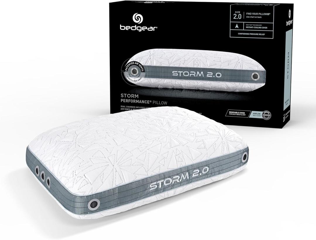 Bedgear Storm Performance Pillow 2.0 - Cooling Bed Pillow for Hot Sleepers - Medium Firmness Pillow for All Sleep Positions, Washable & Removable Cover - 20" W x 26" L x 5.75" H, Size 2.0
