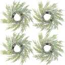 Winlyn 4 Pcs Artificial Snowy Cedar Pine Candle Rings Evergreen Pine with Red Pip Berries and Pinecones Wreaths Farmhouse Christmas Candle Holder Rings 15" Wide for Winter Holiday Mantel Door Cabinet