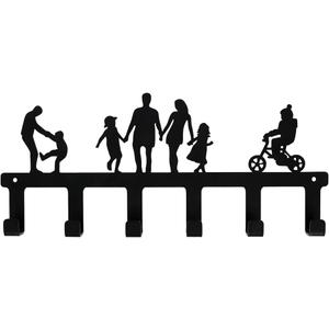 Myartte Zinc Alloy Key Organizer Rack with Screws and Stickers - Wall Decorative Key Hooks for Entryway, Kitchen, Bedroom (Family key holder black)