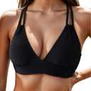 Tainehs Women's Push Up V Neck Bikini Tops Criss Cross Back Padded Bathing Suit Top Only (X-Large, Black)