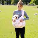 Floral Pet Carrier Sling, Breathable Cotton Dog Purse Carrier, Hand-Free Travel Puppy Purse for Small Dog 10-20 lbs, Cat Sling Chest, Per Mom Dad Gifts(White, Large)