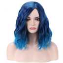 BERON Blue Wig Short Curly Wig Mix Blue Bob Wigs Charming Women Beach Wave Blue Wigs for Cosplay Costume Party Hairnet Included