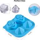 4 x Rose Shaped Ice Cube Tray Elegant Silicone Mold for Unique Ice Cubes, Perfect for Cocktails, Drinks, and Special Occasions 4 grids -Blue