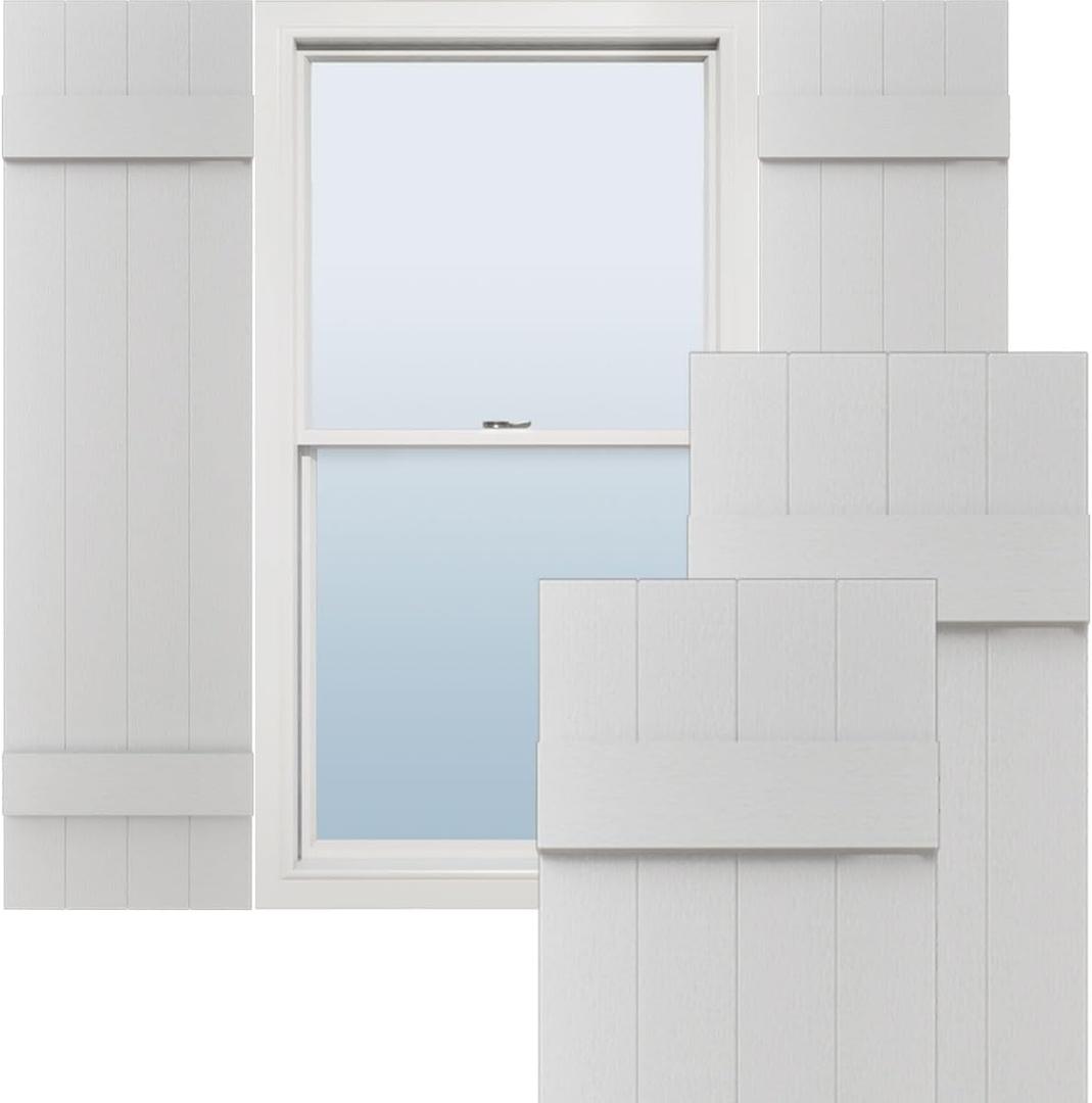 Ekena Millwork Lifetime Vinyl LJ4S14X04700WH Standard Four Board Joined, Board-n-Batten Vinyl Shutters, w/Installation Shutter-Lok's & Matching Screws (Per Pair), 14"W x 47"H, White