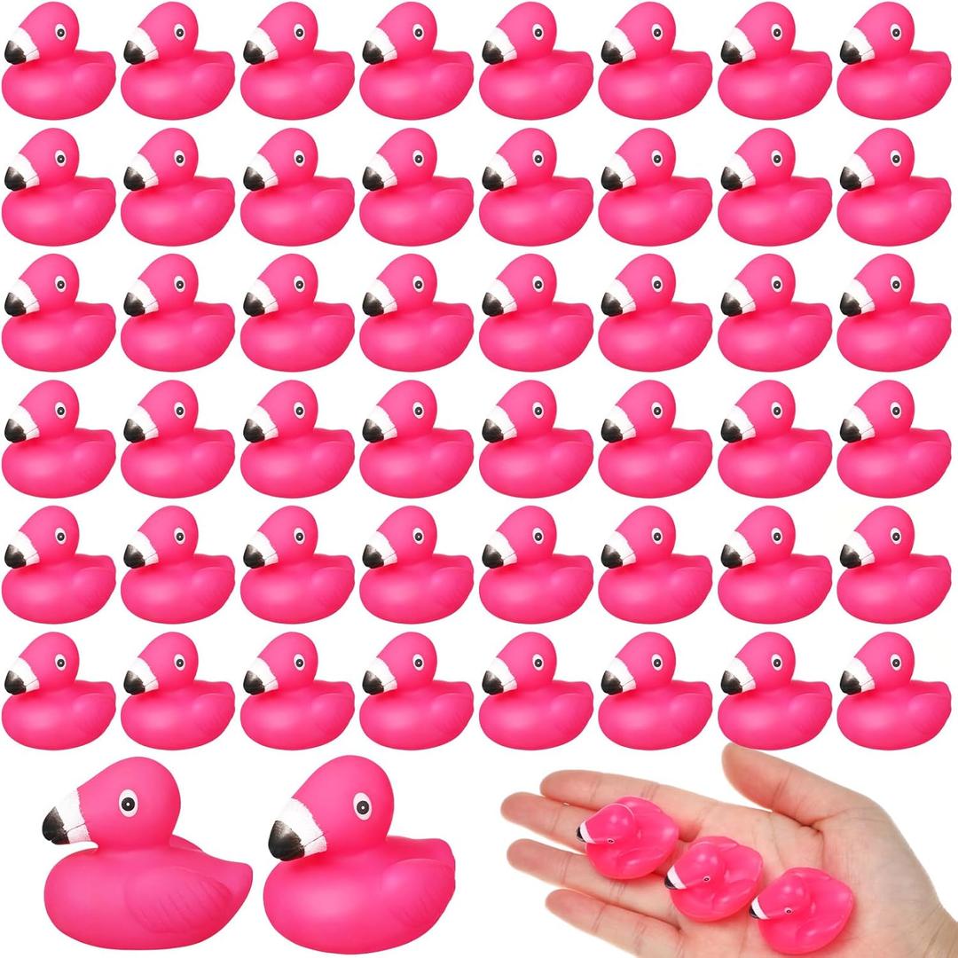 50 Pcs Mini Flamingo Rubber Duck Bulk Cute Pink Flamingos Bath Toys Floating Squeaky Toy Rubber Duckies for Baby Shower Cake Decoration Classroom Prizes Holiday (1.4 Inch)