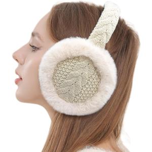 LCXSHYE Winter Women Ear Muffs Warm Knit Ear Warmers Girls Foldable Fuzzy Thick Earmuffs for Outdoor (Beige)