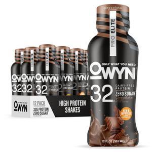 OWYN Only What You Need Pro Elite Chocolate Flavored Protein Shake, 32g Protein, 0g Sugar, High Protein, Dairy Free, Gluten Free, Plant Based Protein Drink, 12 Count BBD 07/10/2027