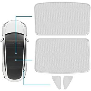 1PC Tesla Model 3 Roof Sunshades, 2 in 1 Ice Crystal Sunshades for Tesla Model 3 2021-2023 Tesla Model 3 Glass Roof Sunshades with Triangular Sunshades UV/Sun Protection Heat Insulation