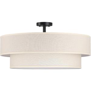 2 Tier 28" Cream Fabric Drum Shade Black 6 Light Semi-Flush Mount Light