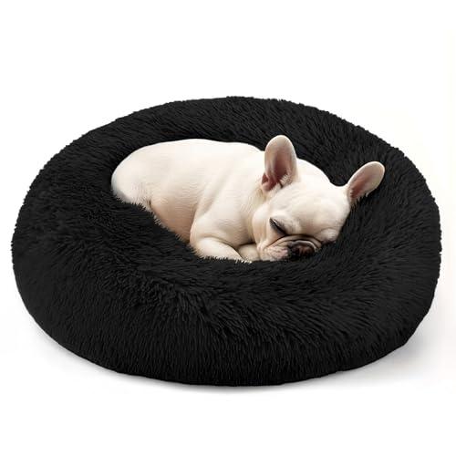 Hoewina Dog & Cat Bed, 20in Cat Beds for Indoor Cats, Calming Donut Bed for Puppy and Kitten, Washable Round Fluffy Pet Bed for Small Medium Dogs and Cats (Black)