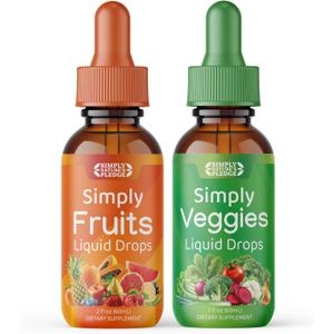 Simply Nature's Pledge - Fruit and Vegetable Supplements - Liquid Drops - Made with Whole Food Superfoods, Packed Vitamins & Minerals - Soy Free - Made in The USA, Exp 03/2027