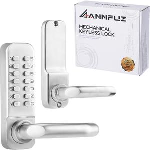 Single Sided Keypad Door Lock Lever, Mechanical Keyless Entry Door Lock with Handle, Code Combination Front Gate for Warehouse, Not Deadbolt, Auto Lock, No Electronic (Pearl Chrome)