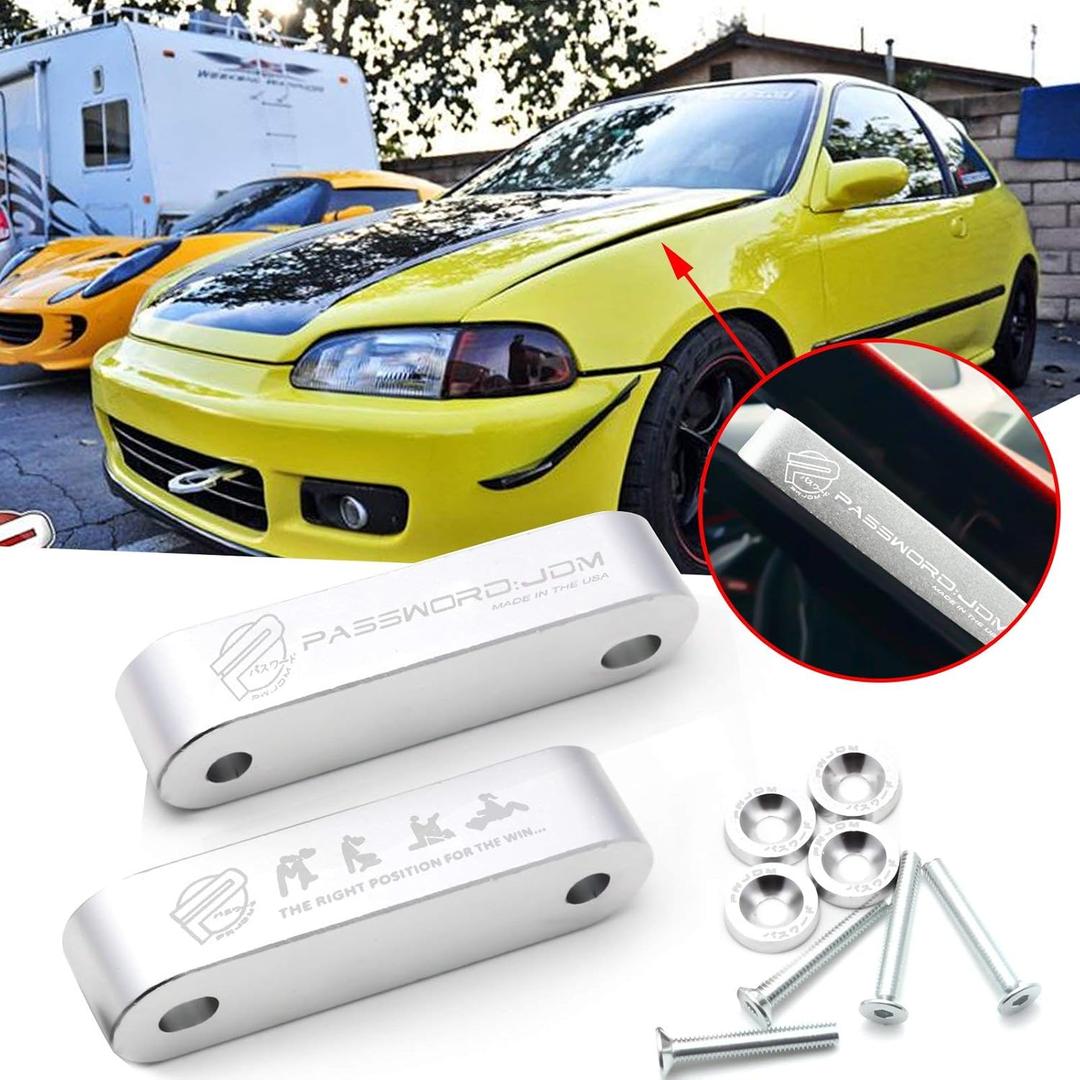 x xotic tech JDM Hood Spacer Hood Riser 3/4" Replacement Front Hood Vent Space Riser Spacer Anodized Silver Aluminum Alloy Billet Compatible with Honda Civic CRX Del Sol, Acura Integra
